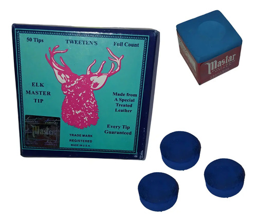 3 Solas De Couro Master Azul + 1 Giz Para Taco De Sinuca